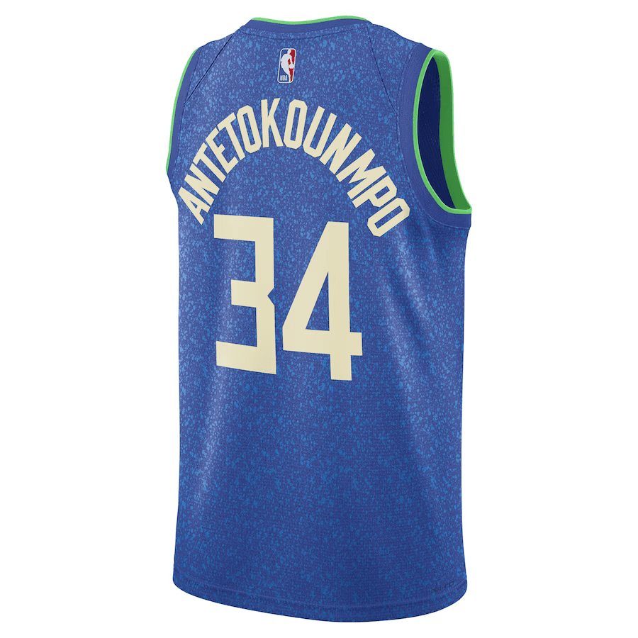 Milwaukee Bucks City Edition 2023/24 Blue NBA Jersey - Giannis Antetokounmpo 34