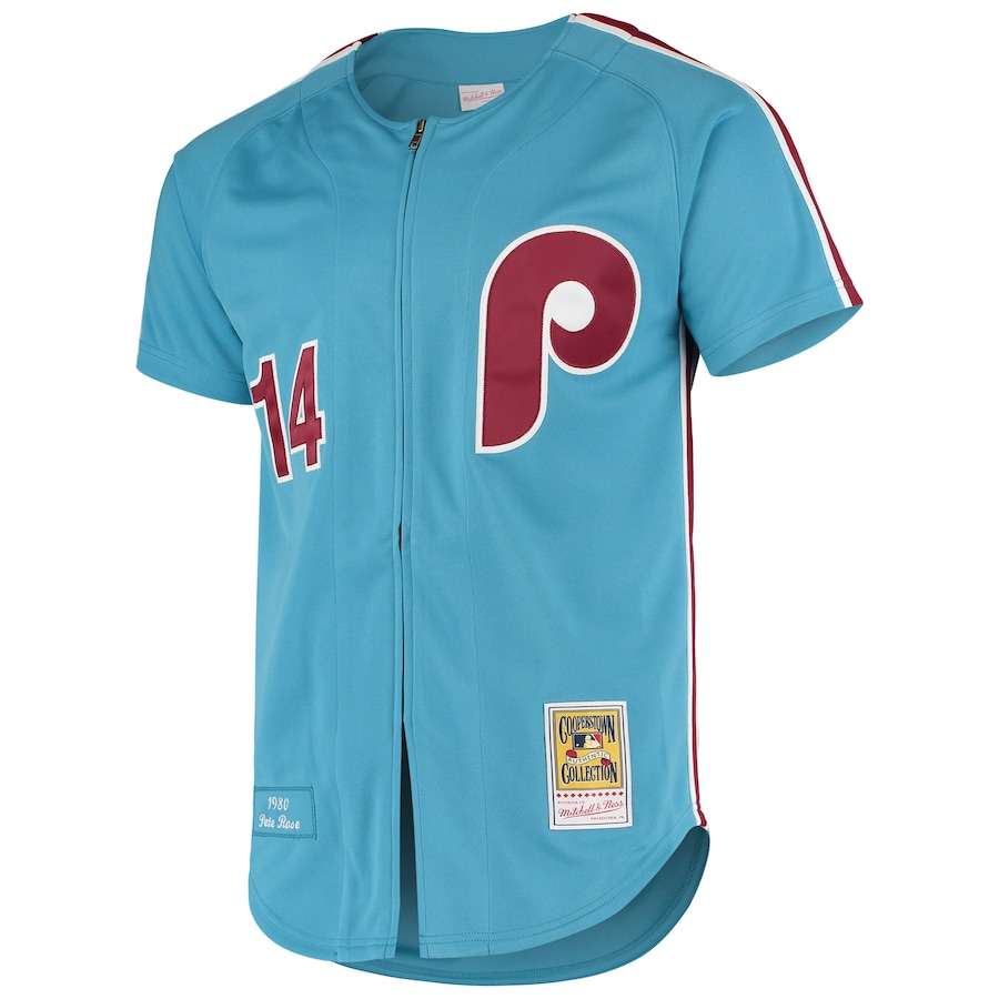 Philadelphia Phillies Pete Rose 14 Mitchell & Ness Light Blue Cooperstown Collection Authentic MLB Jersey