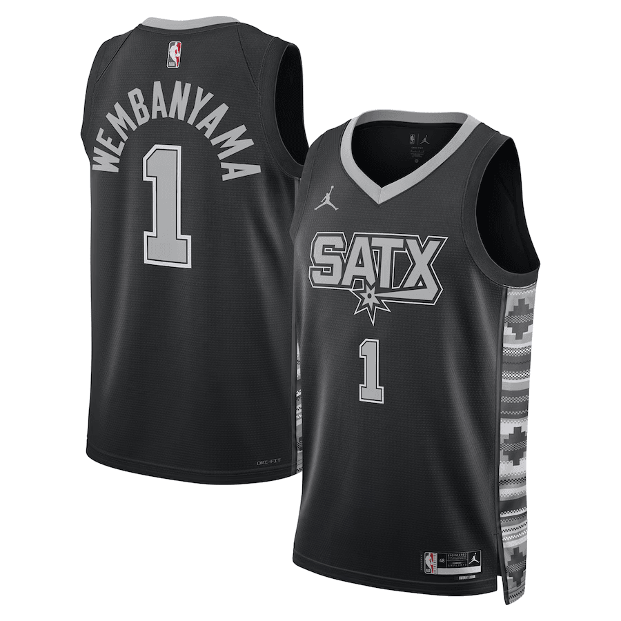 San Antonio Spurs Victor Wembanyama 1 Jordan Black NBA Jersey - Statement Edition