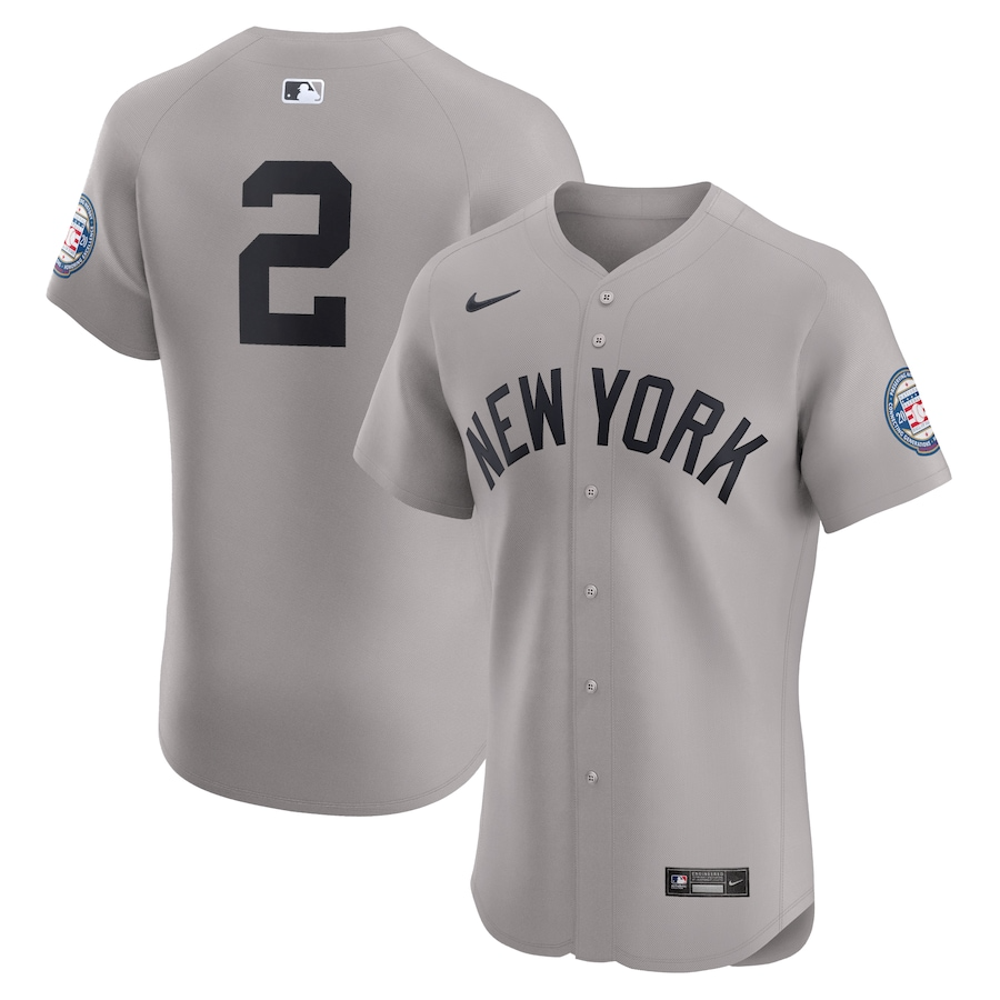 New York Yankees Derek Jeter 2 Gray Road 2020 Hall of Fame Induction Patch Elite MLB Jersey